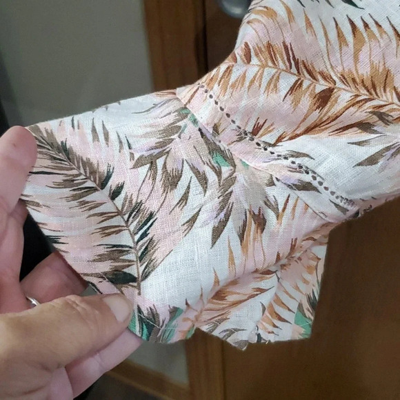 J Jill love linen NWT ruffle cuff vneck tunic floral palms top pink green - Picture 3 of 6